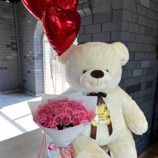 Букет цветов "Подарочный набор Потапыч"